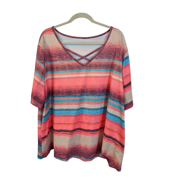 SHEIN Tops - Shein Curve Colorful Striped Tee 4XL